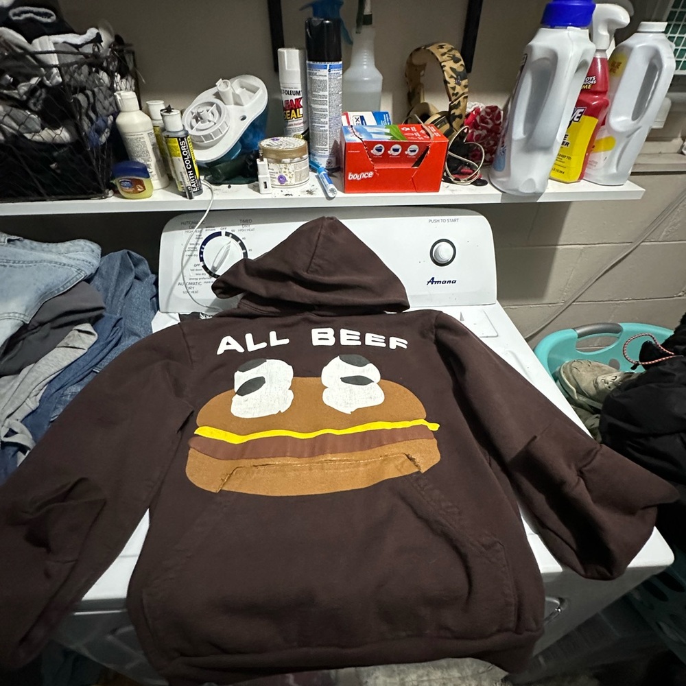 Brown Pullover Sweater with Cartoon Graphic